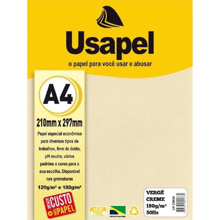 Papel Usapel Vergê Creme 180g A4 50 Folhas Papelaria Criativa 1380