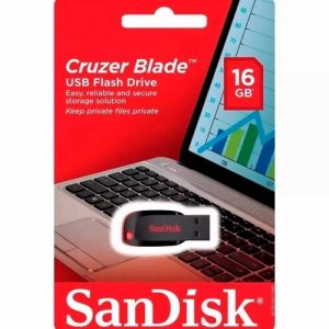 Pen Drive 16GB Sandisk Cruzer Blade Preto e Vermelho