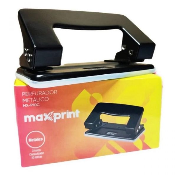 Perfurador De Papel Maxprint Metal 10 Folhas Preto MXP10C