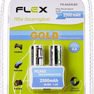 Pilha Recarregável AA 1,2v 2500mah C/2 unidades - Flex Gold
