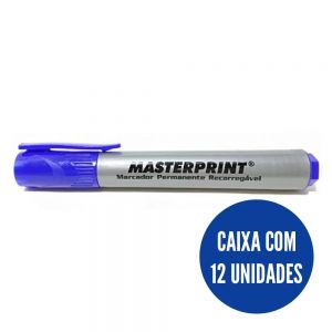 Pincel Atômico Recarregável Azul - Masterprint c/ 12 Unidades