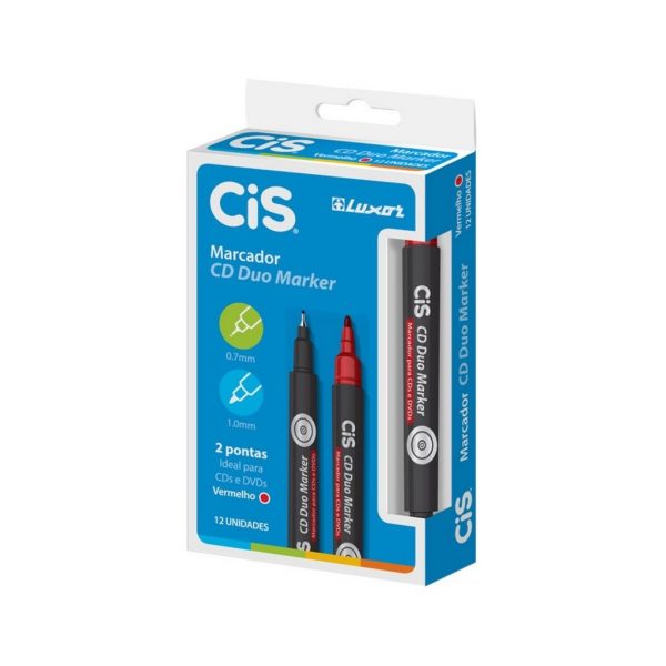 Pincel Marcador CD Duo Marker Vermelho 1.0 - 0.7 - Cis c/ 12 Unidades