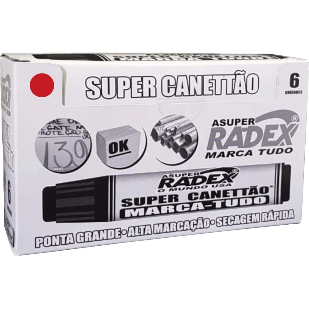 Pincel Marcador Permanente Radex Super Canetão Ponta 20mm Vermelho C/6 Unidades 2881