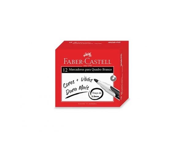 Pincel Marcador Quadro Branco Faber Castell Preto C/12 Unidades MQB/PR