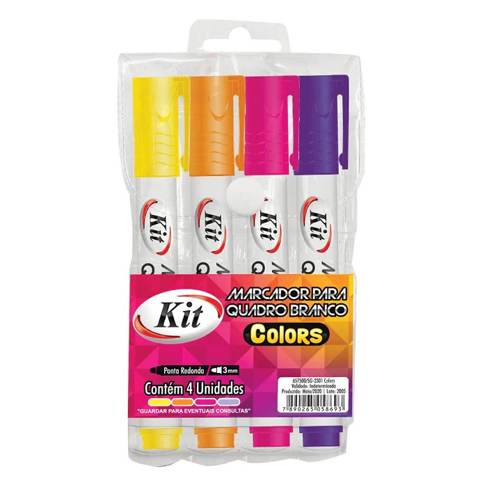 Pincel Marcador Quadro Branco Kit Colors 4 Cores C/4 Unidades 657500