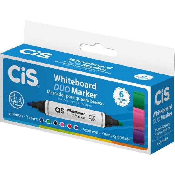 PINCEL QUADRO BRANCO CIS WHITE BOARD DUO MARKER 6 CORES 2X2 543900