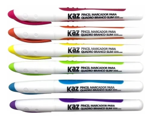 Pincel Quadro Branco Kaz C/06 Cores Ponta 2.0mm Grip Slim KZ11100