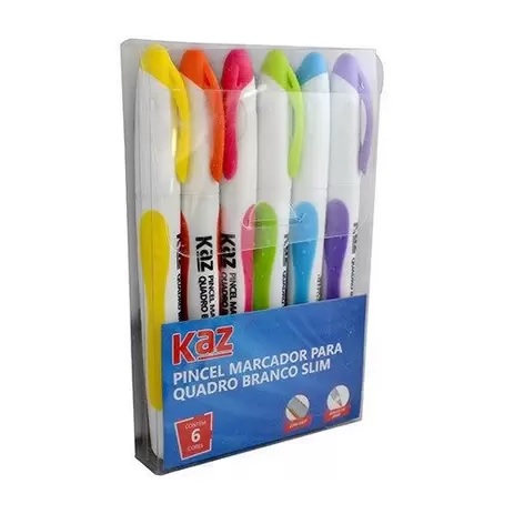 Pincel Quadro Branco Kaz C/06 Cores Ponta 2.0mm Grip Slim KZ11100