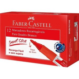Pincel Quadro Branco Smart Click Faber Castell Vermelho Recarregável C/12 Unidades MQB/RCVM