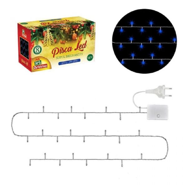 Pisca Pisca Natal 100 Lâmpadas Led Azul 8 Metros - Art Christmas ZF741