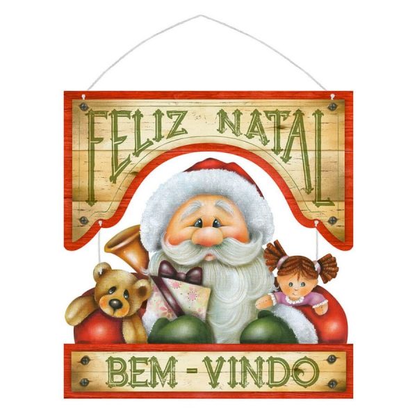 Placa Decorativa MDF Litoarte Bem Vindo Natal - DHN-019