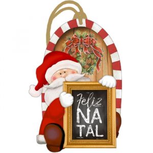 Placa Decorativa MDF Litoarte Natal Tag Papai Noel Feliz Natal DHTN001