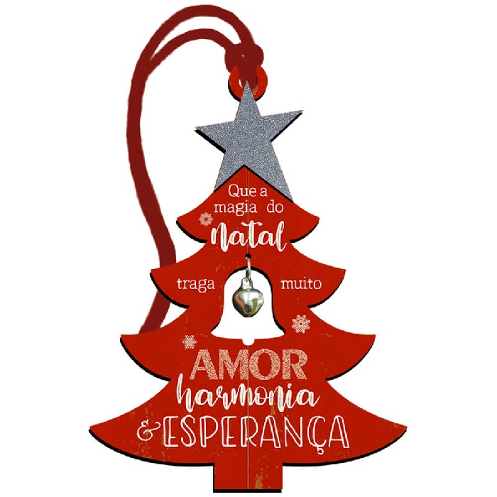 Placa Decorativa MDF Litoarte Natal Tag Árvore Com Guizo Vermelho DHT5N008  - Papelaria Criativa