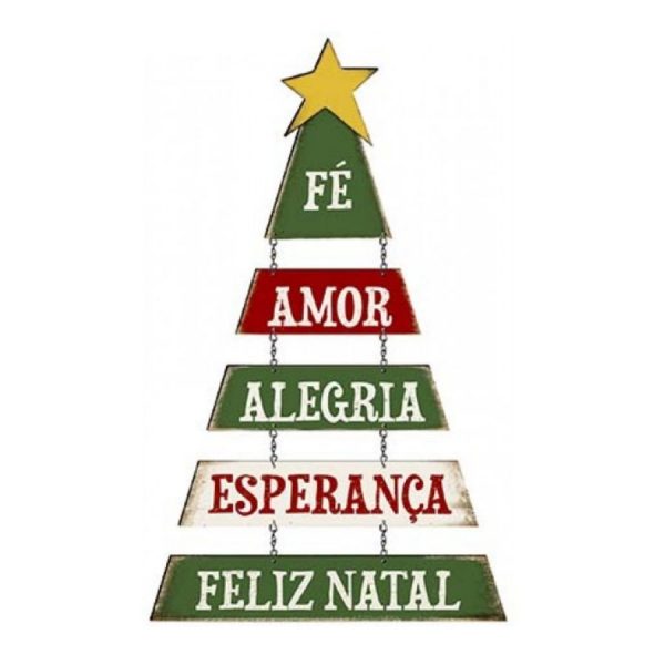 Placa Decorativa MDF Litoarte Árvore de Natal, Fé, Amor - DHN-019