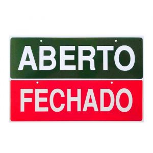 Placa Sinalizadora Aberto/Fechado 2x1 Verde/Vermelho 10x30cm