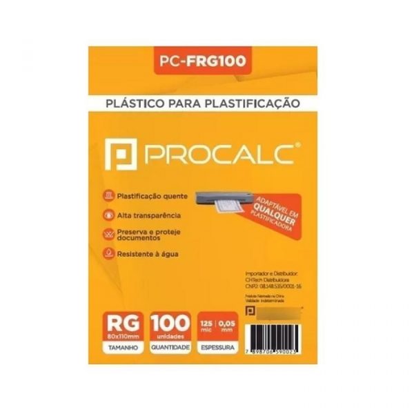 Polaseal Para Plastificação RG 80x110mm 0.05mm Procalc 10 Unidades PC-FRG100