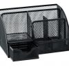 Porta Lápis Caneta Aramado Preto 6 Lugares Com Gaveta Brw OR5151