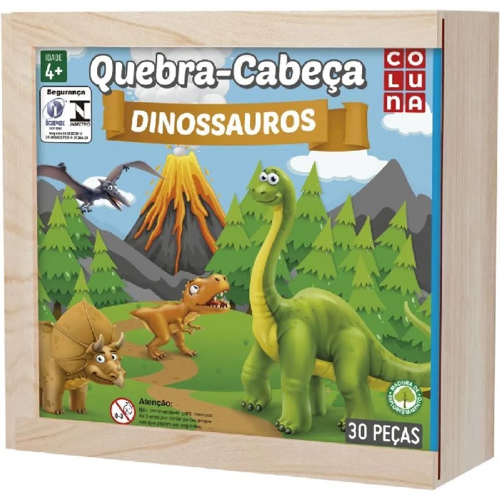 Jogo da Memória Dinossauros 54pcs em Madeira - Coluna-Bella Biju