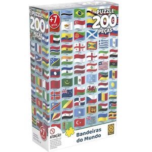 Quebra-Cabeça Puzze Bandeiras do Mundo 200 Peças - Grow 04034