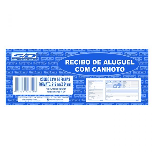 Recibo Aluguel São Domingos com Canhoto 50 Folhas 10050