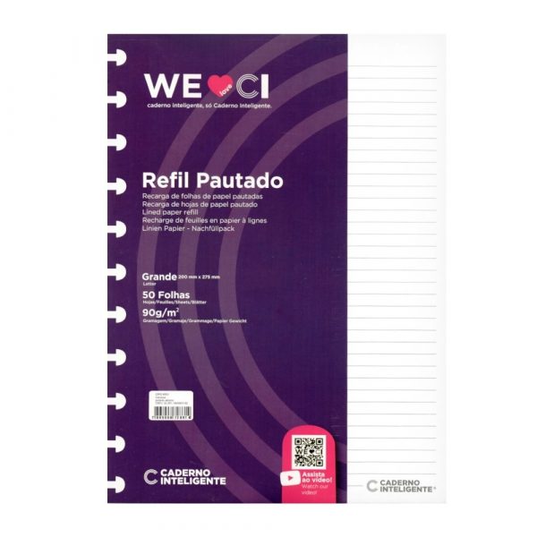 Refil Caderno Inteligente Grande Pautado 90g 50 Folhas Cirg4003 Papelaria Criativa 6143