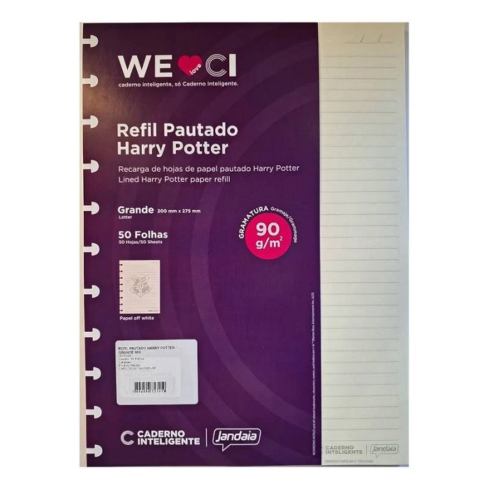 Refil Caderno Inteligente Harry Potter Off White Grande Pautado 90g 50 Folhas 7574124