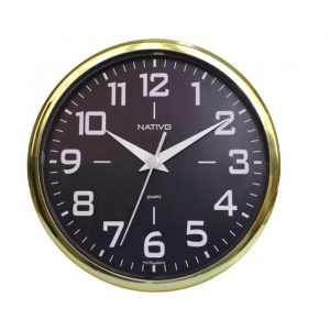 Relógio De Parede Nativo Redondo Metalizado Preto/Dourado 804066