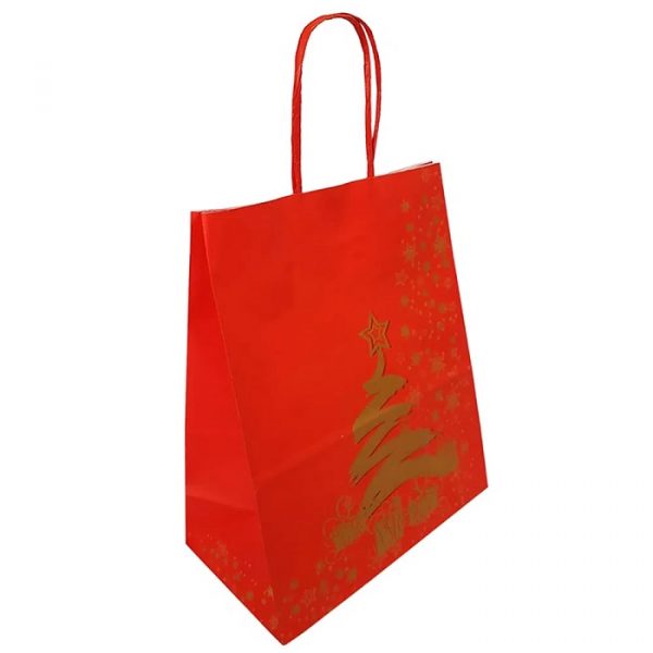 Sacola Presente Kraft LC Embalagem Vermelho/Ouro Natal 17,5x8,5x21,5cm 2842