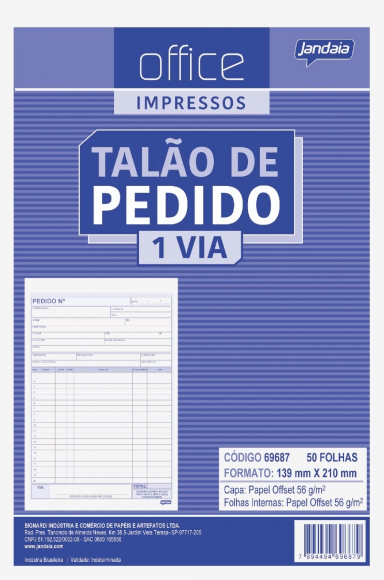 Talão De Pedido 118 Médio 50 Folhas Jandaia C20 Unidades 6968777 Papelaria Criativa 3294