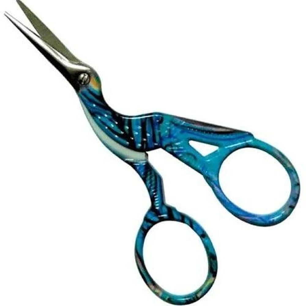 Tesoura Artesanal Pássaro Patchwork Cegonha Azul TESWN498P2A