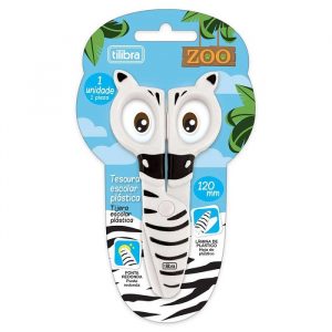 Tesoura Escolar Tilibra Plástica 12cm Zoo Zebra 346527