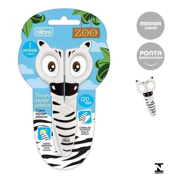 Tesoura Escolar Tilibra Plástica 12cm Zoo Zebra 346527