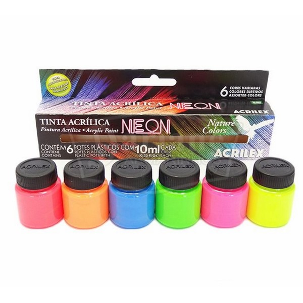 Set pintura acrílica neón acrilex 6x10ml.