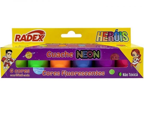 Tinta Guache Radex Herois C/6 Cores Neon 7026