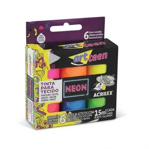 Tinta para Tecido Acrilex 06 Cores Neon Art Teen 04006