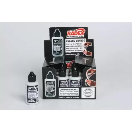 Tinta Reabastecedor Pincel Quadro Branco Preto 20ml Radex C/12 Unidades 0228